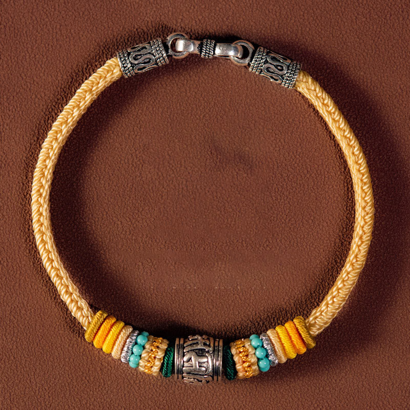 Buddha Stones Handgefertigtes geflochtenes Armband aus 925er-Sterlingsilber, tibetisches Om Mani Padme Hum Purity - Gelb - 19 cm für den Gewichtsbereich (90–100 kg) - image 0