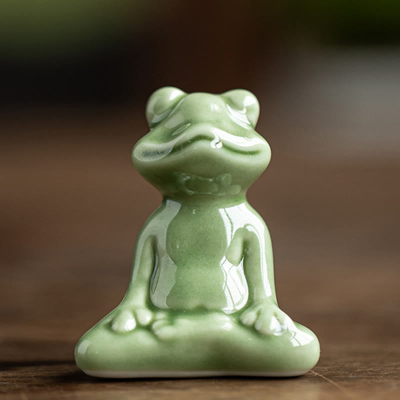 Buddha Stones, Mini, klein, Meditation, Lotus, ruhender Frosch, Keramik, Reichtum, Glück, Zuhause, Tee, Haustier, Figur, Dekoration - Meditations-Kleinfrosch 4,6 x 2,7 x 5,7 cm - image 2