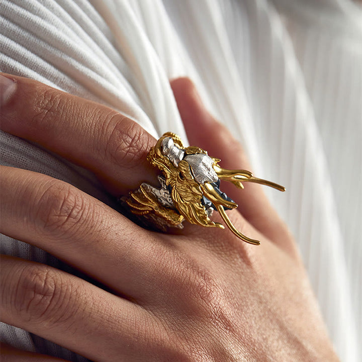 Buddha Stones 925 Sterling Silber Drache Glück Erfolg Schutz Verstellbarer Ringanhänger - image 9