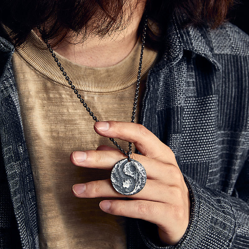 Buddha Stones 990 Sterling Silber Yin Yang Hammer Textur Harmony Halskette Anhänger - image 9