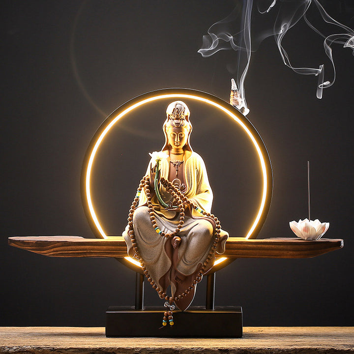 Buddha Stones Buddha Avalokitesvara Keramik Lotus Entspannung Räuchergefäß Dekoration