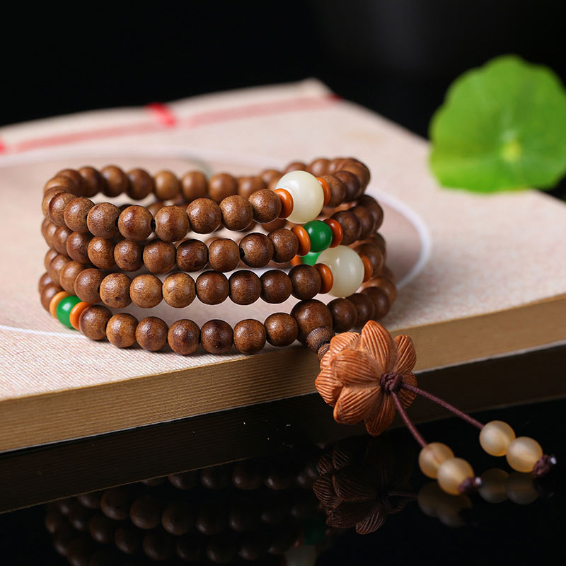 Buddha Stones, 108 Mala-Perlen, Pfirsichholz, Bodhi-Samen, Lotus-Gebet, Meditationsarmband