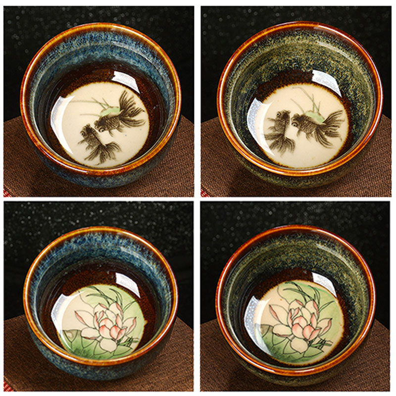 Buddha Stones Lotus Dragon Phoenix Koi Fish Chinesische Jianzhan-Keramik-Teetasse, Kung-Fu-Teetasse, 110 ml