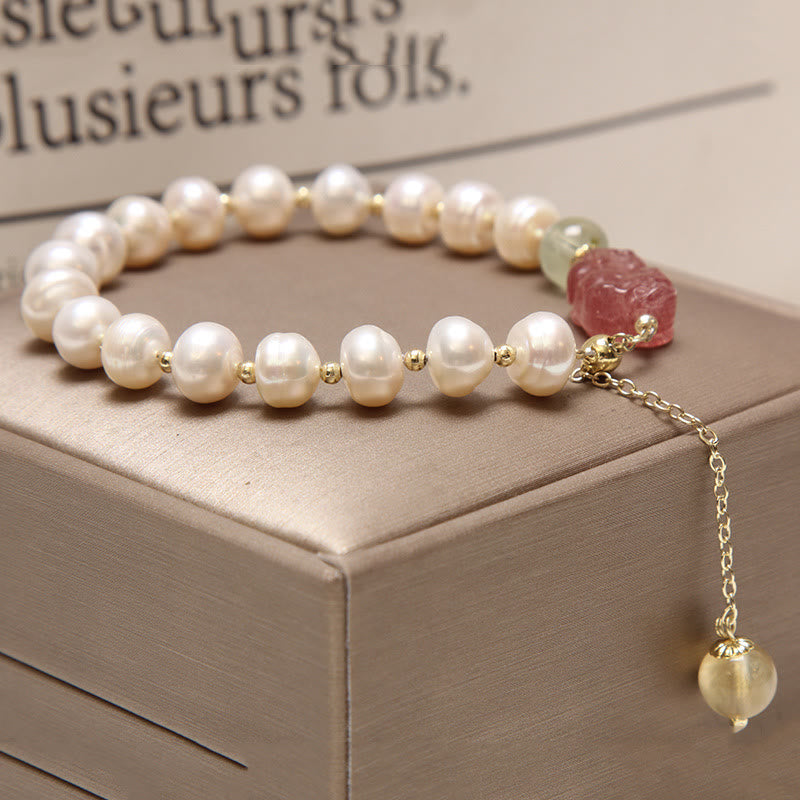 Buddha Stones Naturperlen-Erdbeerquarz-PiXiu-Optimismus-Charm-Armband - image 4