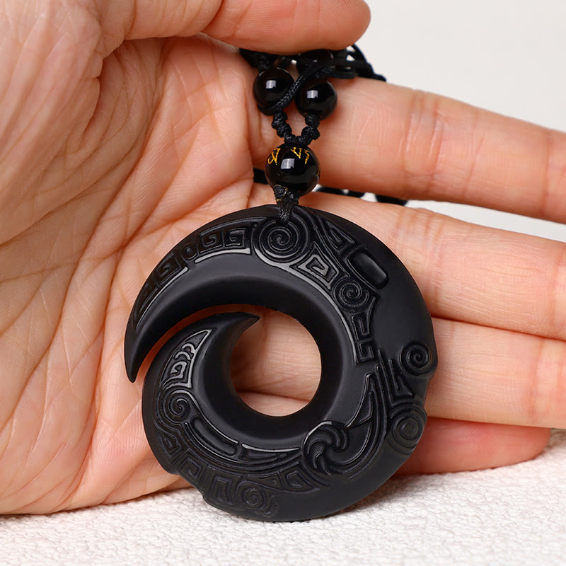 Buddha Stones Natürlicher schwarzer Obsidian-Eis-Obsidian-Stärke-Halsketten-Anhänger