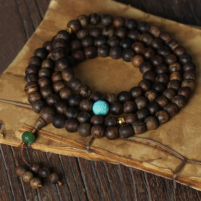 Buddha Stones 108 Mala Perlen Nha Trang Agarwood Türkis Gebet Meditationsarmband Mala