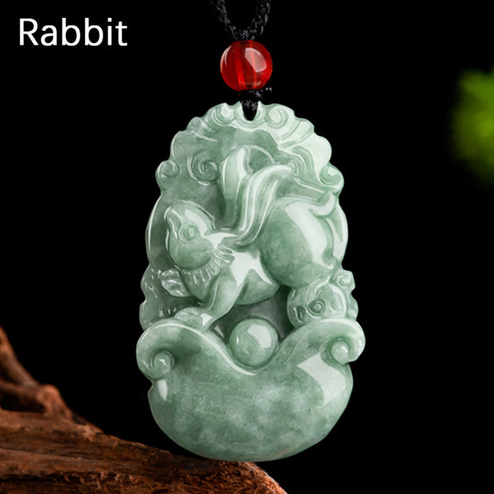Halskette mit Buddha Stonesn, natürlicher grüner Jade, 12 chinesische Sternzeichen, Glück, Wohlstand - Kaninchen - image 17