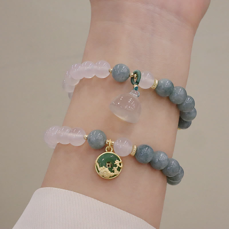 Buddha Stones Weiß Achat-Jade-Lotusblumen-Friedensschnallen-Schutzarmband - image 12