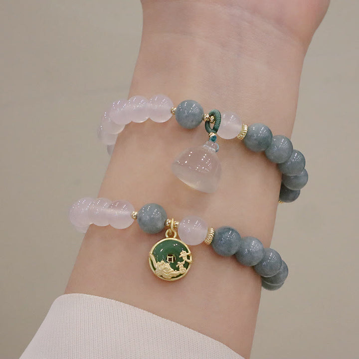 Buddha Stones Weiß Achat-Jade-Lotusblumen-Friedensschnallen-Schutzarmband - image 12