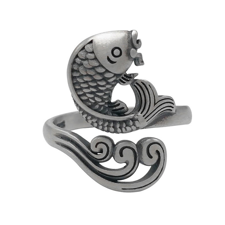 Buddha Stones 925 Sterling Silber Koi Fisch Wasser Welligkeit Glück Reichtum Ring - image 14