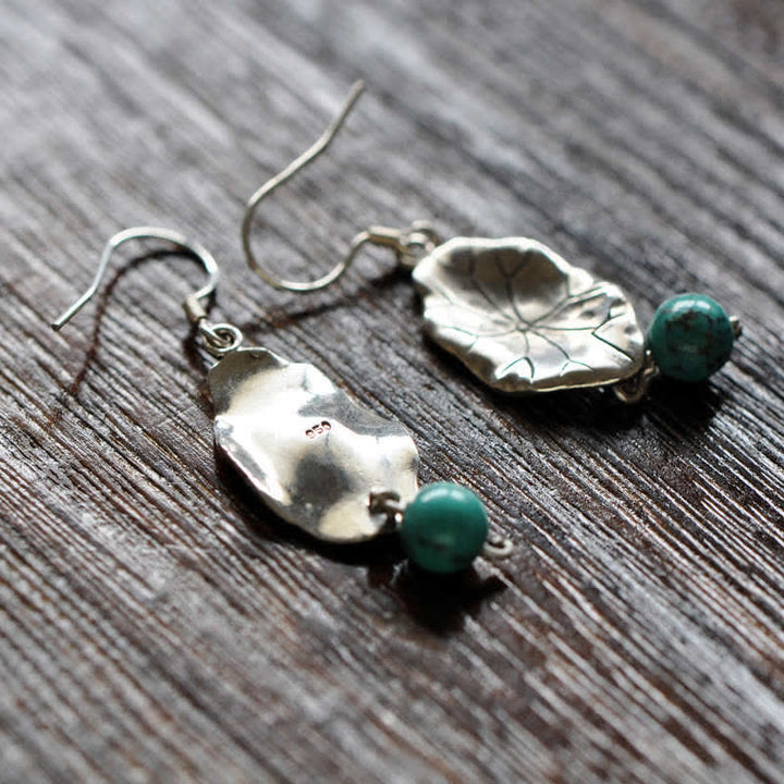 925 Sterling Silber Türkis Lotusblatt Schutz Tropfen Ohrhänger - image 9