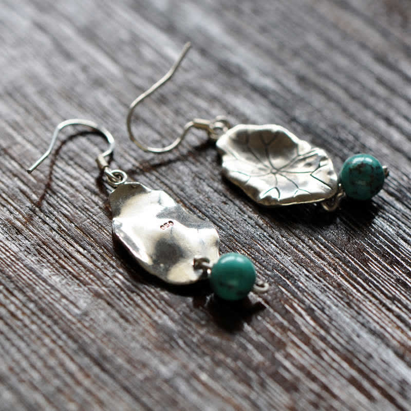 925 Sterling Silber Türkis Lotusblatt Schutz Tropfen Ohrhänger - image 9