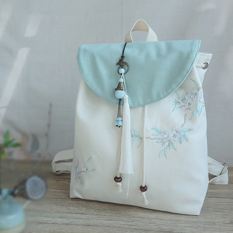 Handgemachter, bestickter Canvas-Rucksack mit Buddha Stones und großer Kapazität