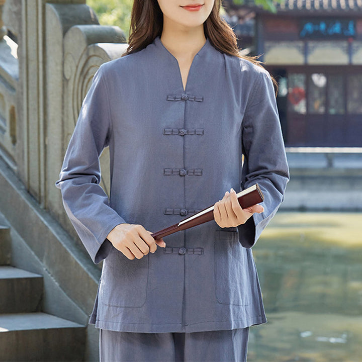 Spirituelle Zen-Praxis, Yoga, Meditation, Gebetsuniform, Baumwoll-Leinen-Kleidung, Damen-Set - Blau - US18, UK/AU22, EU50 (6XL) - image 8