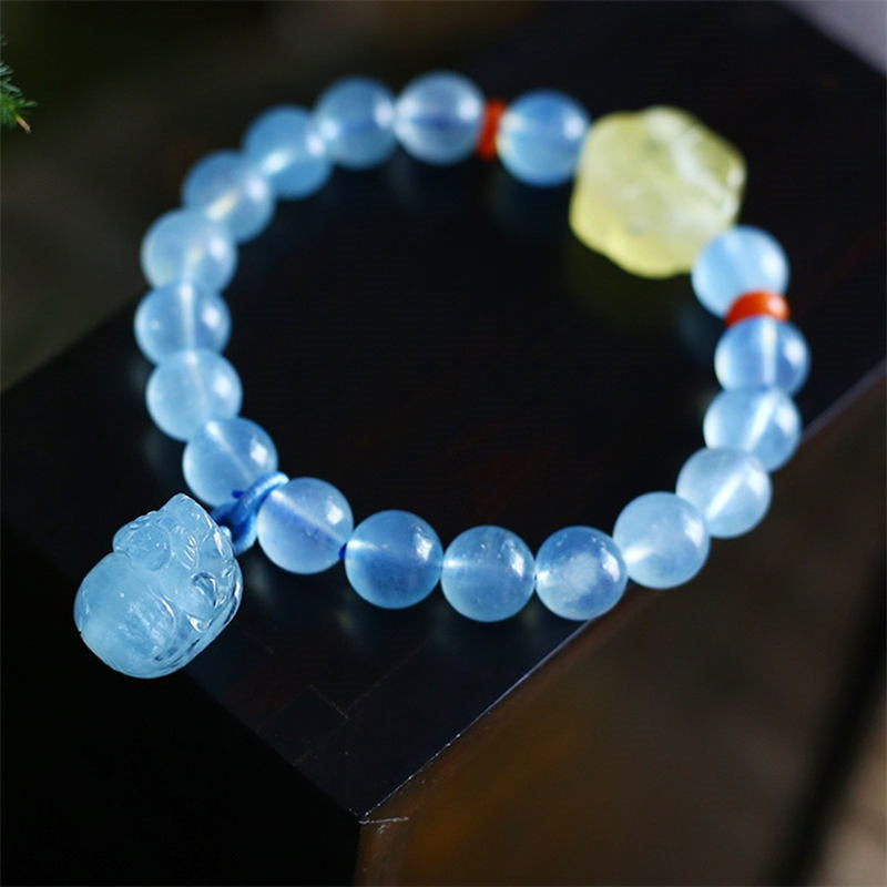 Natürliches Aquamarin-Bernstein-Pixiu-Friedensheilungs-Charm-Armband - Aquamarin - image 0