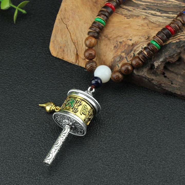 Buddha Stones, tibetische Om Mani Padme Hum Gebetsmühle, Rotation, Vajra-Holz-Halsketten-Anhänger - image 5
