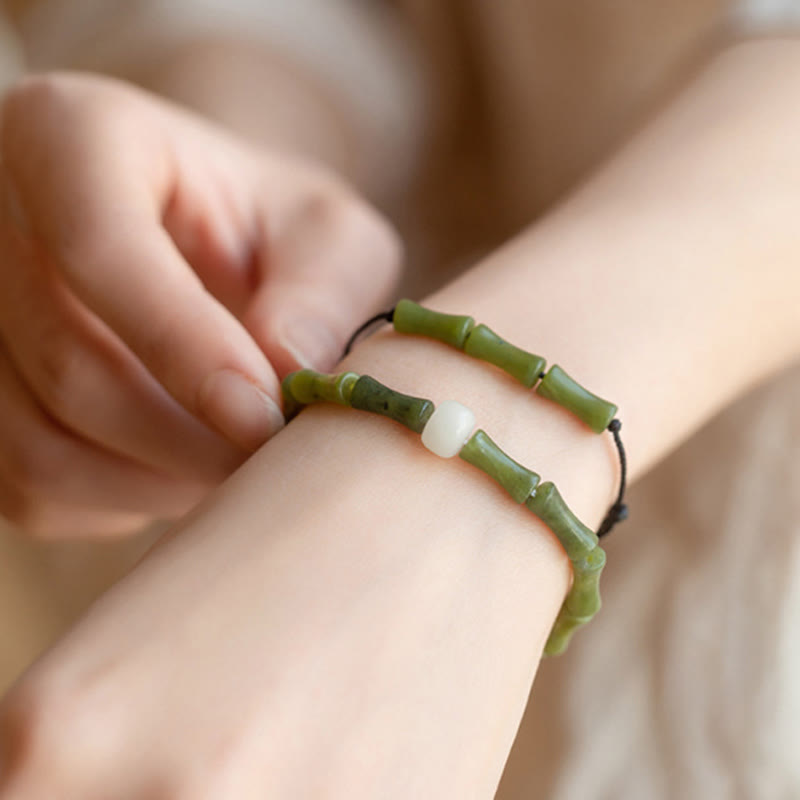 Buddha Stones, grünes Bambus-Jade-Muster, Glücks- und Fülle-Armband - image 0