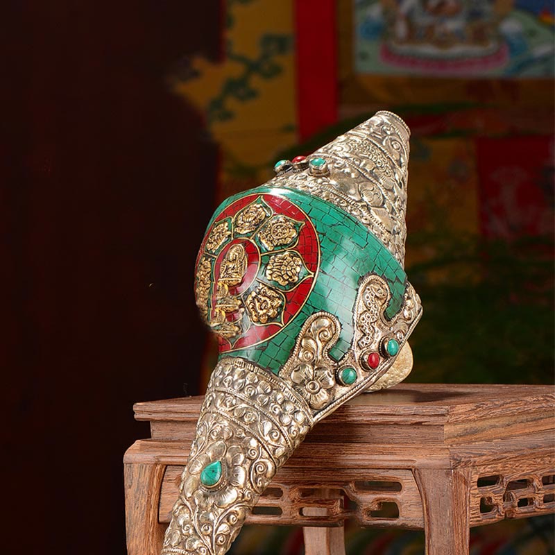 Tibetische handgefertigte gravierte Shankha Doppel-Dorje-Buddha-Muschelmuschel, Reichtum, positive Dekoration - image 11