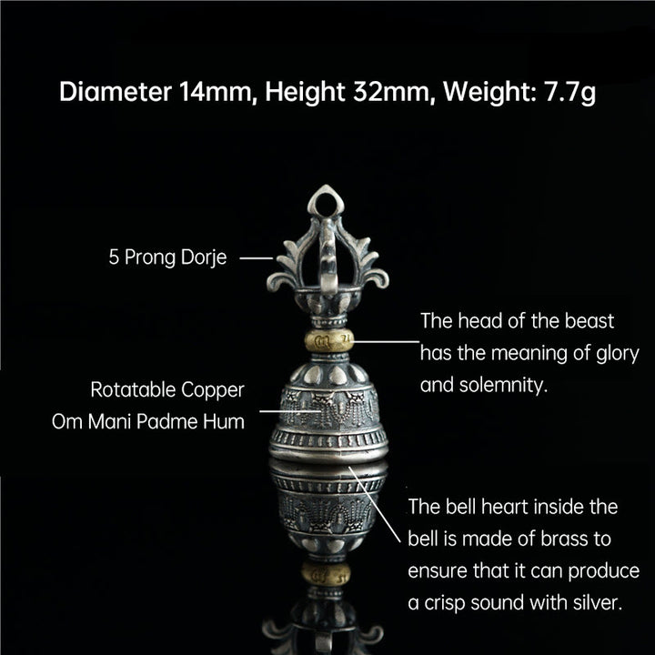 Buddha Stones, Tibet, 925er Sterlingsilber, Om Mani Padme Hum, Dorje-Glocke, Vajra, gravierter Erleuchtungsanhänger, Hängedekoration - image 3