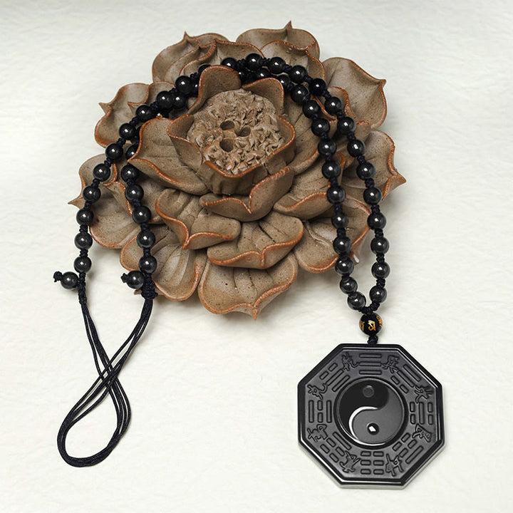 Buddha Stones Schwarzer Obsidian-Stein-Yin-Yang-Anhänger-Halskette - image 5