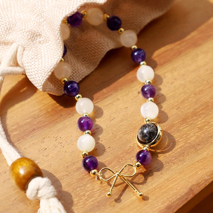 Amethyst Katzenauge Schwarzes Rutilquarz spirituelles Perlenarmband - image 3