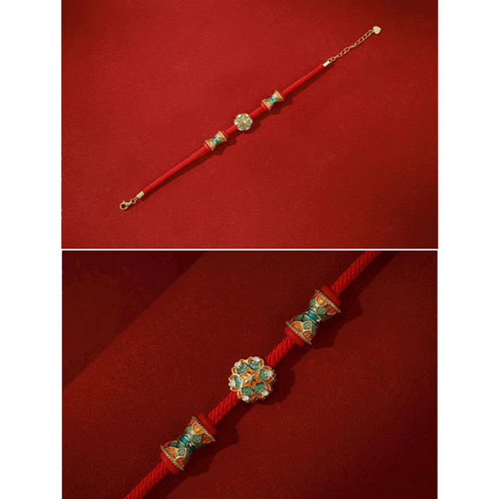 Buddha Stones Dunhuang 925 Sterling Silber Lotustrommel Neuanfang Rotes Seilarmband - image 7
