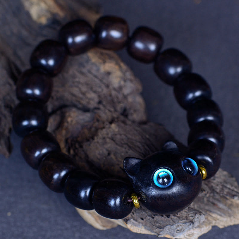 Buddha Stones, Ebenholz, Liuli-Glas, hübsches Katzen-Peace-Balance-Armband - image 17