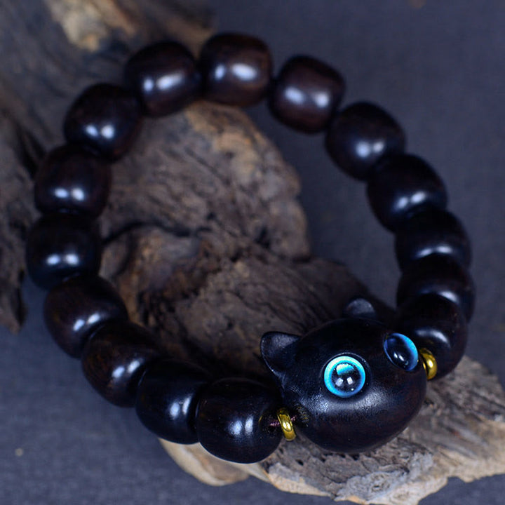 Buddha Stones, Ebenholz, Liuli-Glas, hübsches Katzen-Peace-Balance-Armband - image 17