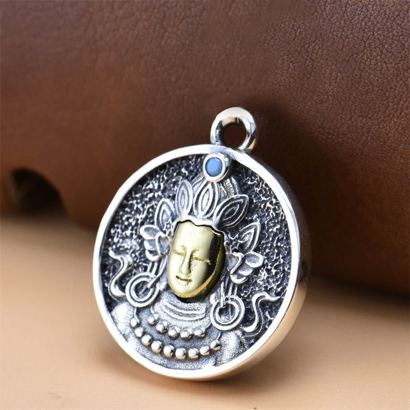 Buddha Stones, 925er-Sterlingsilber, grüner Tara-Doppel-Dorje-Vajra-Schutz-Halsketten-Anhänger - Nur Anhänger (19 x 23 mm) - image 2