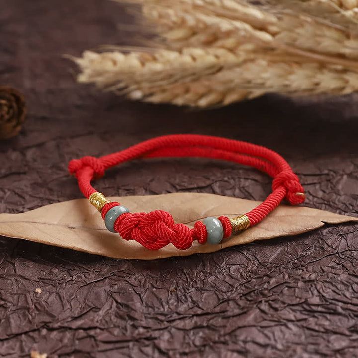 Glücksbringer-Armband mit rotem Jade-Glücksknoten und geflochtenem Paar-Armband