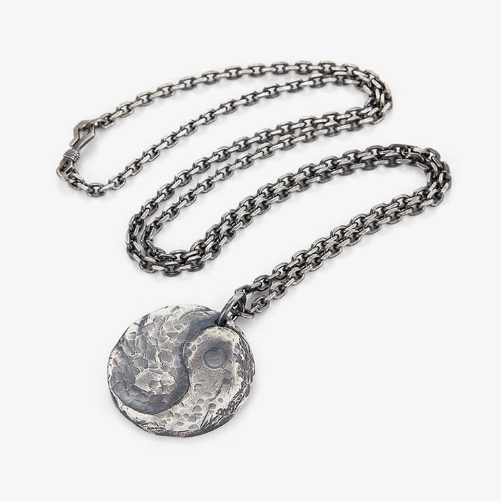 Buddha Stones 990 Sterling Silber Yin Yang Hammer Textur Harmony Halskette Anhänger - image 3