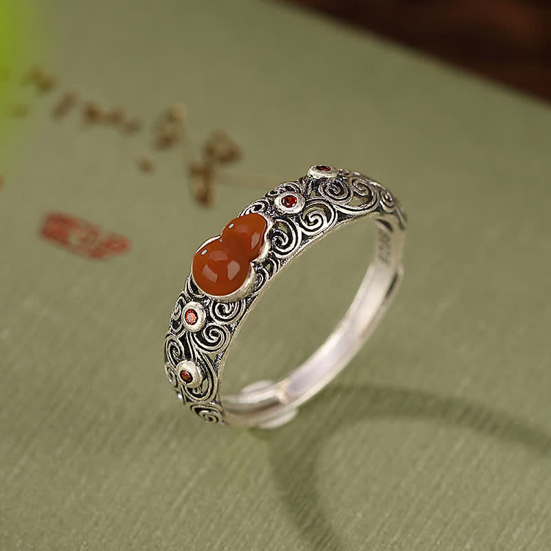 Ring aus 925er-Sterlingsilber, roter Achat, Cyan-Jade-Kürbis, glückverheißender Segen - image 2