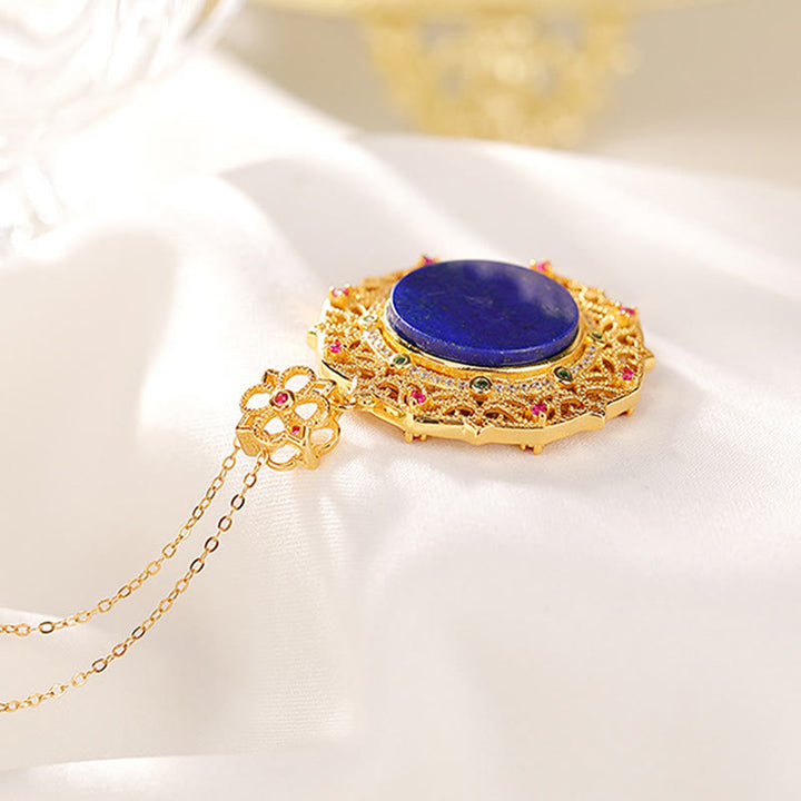 Buddha Stones 925 Sterling Silber vergoldet Lazurite Positive Halskette Anhänger - image 2