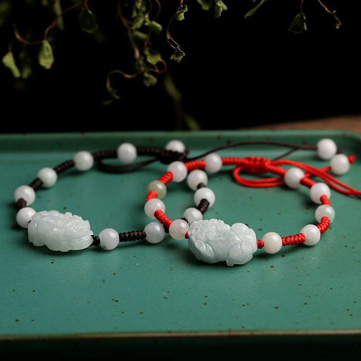 Buddha Stones Natürliches Jade PiXiu Glücksarmband