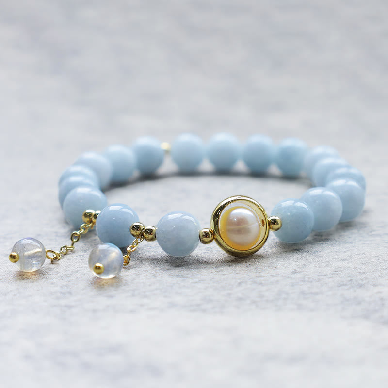 Buddha Stones Aquamarin-Perlen-Heilmondstein-Perlen-Charm-Armband