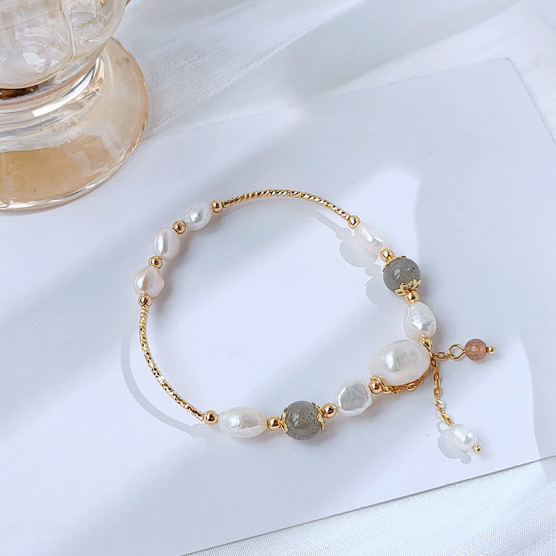 Buddha Stones Perlen-Mondstein-Erdbeerquarz-Perlen-Optimismus-Armband