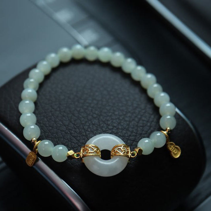 Buddha Stones 925 Sterling Silber vergoldet natürliche Hetian Jade Perle Kürbis Lotus Bambus Fu Charakter Glück Armband