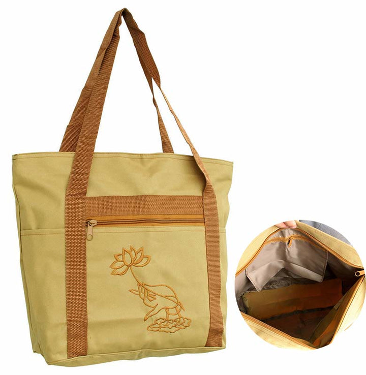 Spiritual Mind Practice Lotus Stickmuster Canvas Schultertasche Tragetasche