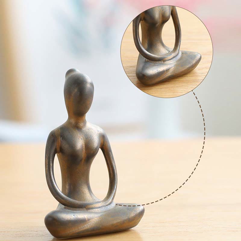 Abstrakte Yoga-Meditationsübung, Keramik, spirituelle Figur, Skulptur, Dekoration