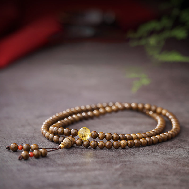 Buddha Stones, 108 Mala-Perlen, 999 Gold, Brunei-Adlerholz, Herz-Sutra, Bernstein, roter Achat, Kraft-Meditationsarmband