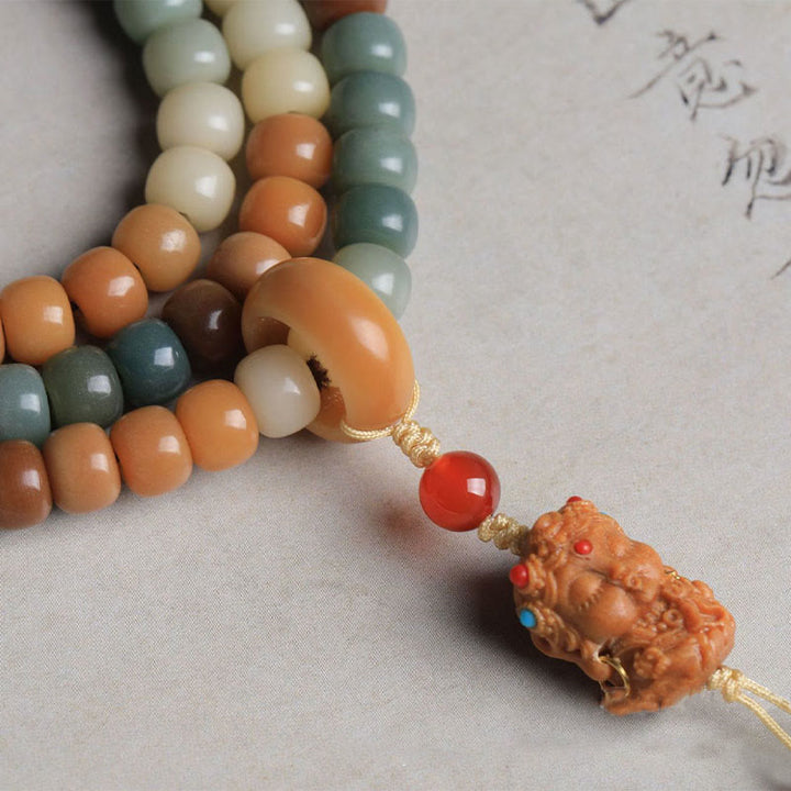 Buddha Stones, 108 Mala-Perlen, Farbverlauf, Bodhi-Samen, grünes Tara-Buddha-Armband mit Gravur „Peace Harmony“.