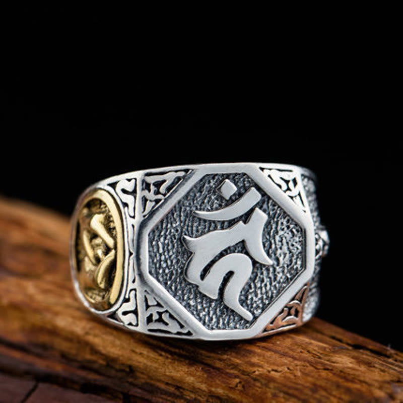 Verstellbarer Ring aus 925er-Sterlingsilber mit Buddha Stonesn, Sanskrit-Design, geschnitzter Schutz