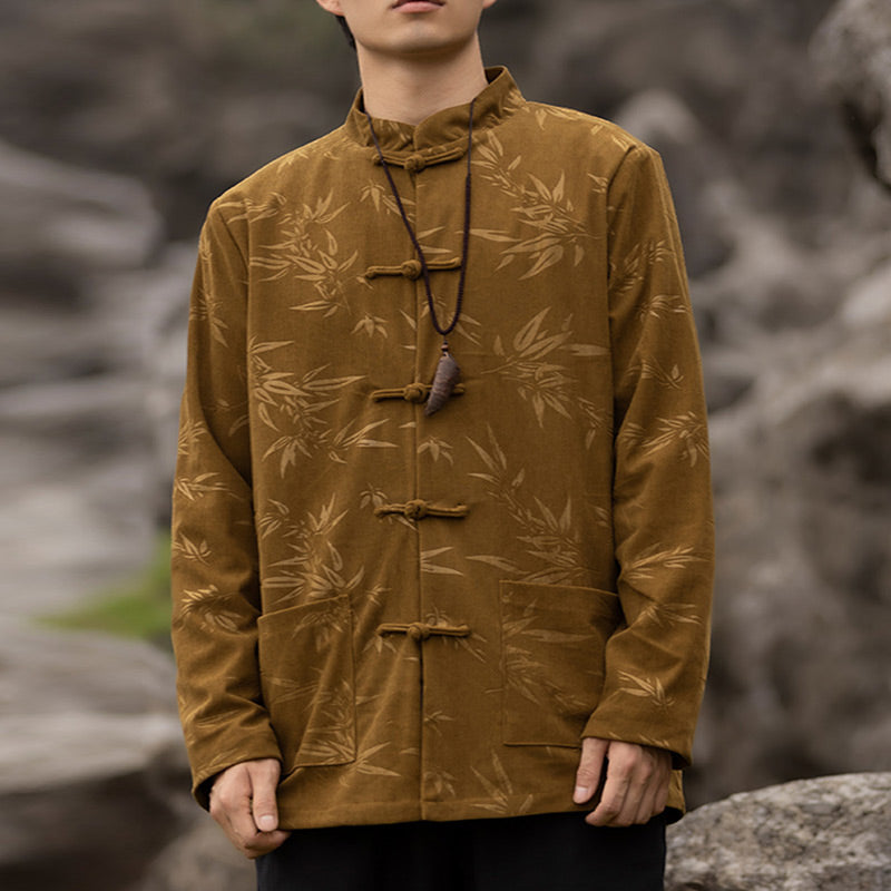 Buddha Stones, Bambusblätter, Kleidung, chinesischer Tang-Anzug, Jacke, Mantel, Herrenbekleidung
