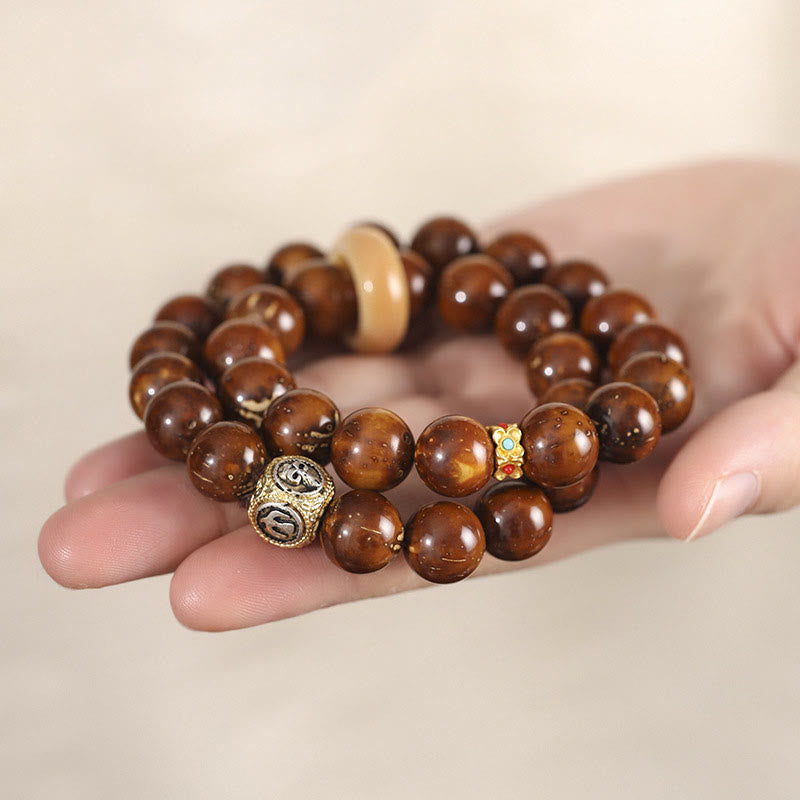 Buddha Stones, tibetisches Natur-Lila-Gold-Ratten-Bodhi-Samen-Reichtum, doppelt gewickeltes Armband