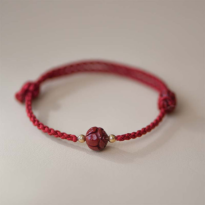 Buddha Stones Cinnabar Jade Lotus Calm Red String Weave Armband