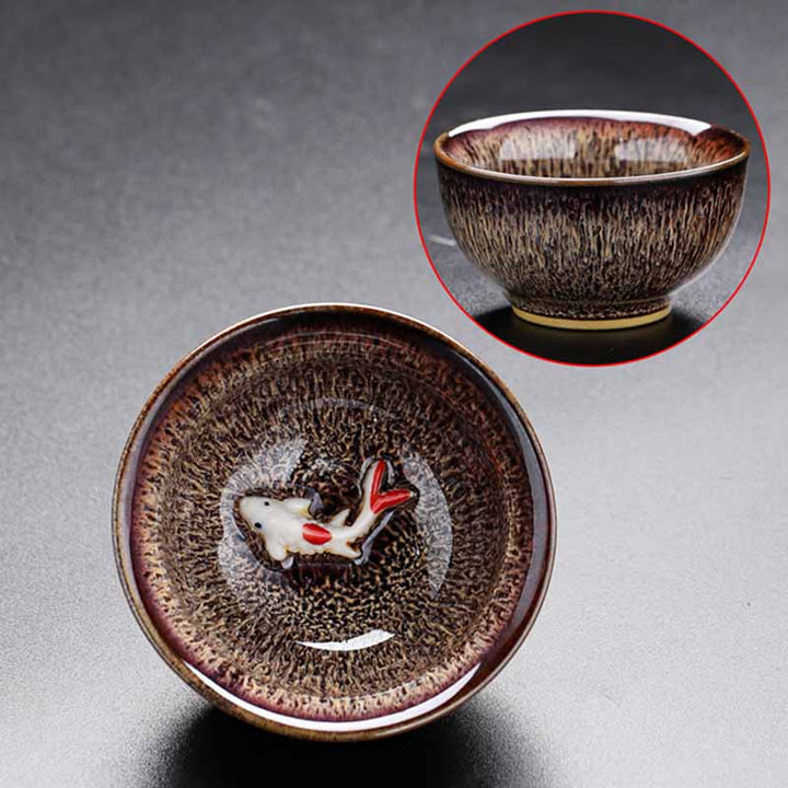 Buddha Stones, kleine Koi-Fische, Ofenwechsel, chinesische Jianzhan-Keramik-Teetasse, Kung-Fu-Teetasse, 60 ml