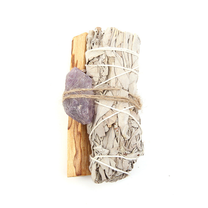 Buddha Stones, natürlicher Palo Santo-Amethyst, grüner Aventurin-Kristall, Weiß Salbei, Smudge, reinigendes Altar-Set, spirituelles Zubehör