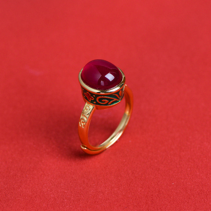 Buddha Stones 925 Sterling Silber Red Corundum Courage Ring