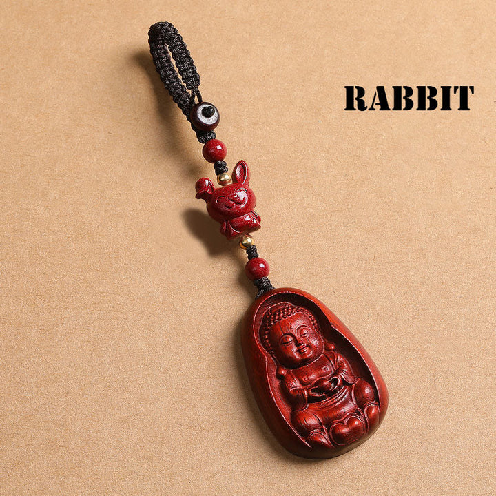Buddha Stones, kleines Blatt, rotes Sandelholz, Buddha-Zinnober, chinesisches Sternzeichen, Amulett, Schutz-Schlüsselanhänger