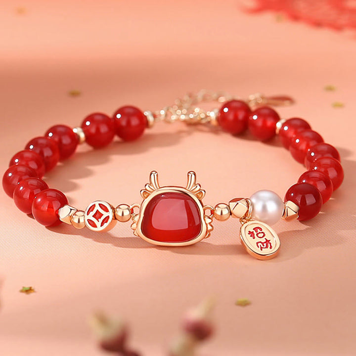 ❗❗❗Ein Blitzverkauf – Buddha Stones 925 Sterling Silber Jahr des Drachen Natürliches rotes Achat-Hetian-Jade-Armband zum Anziehen von Glück und Erfolg